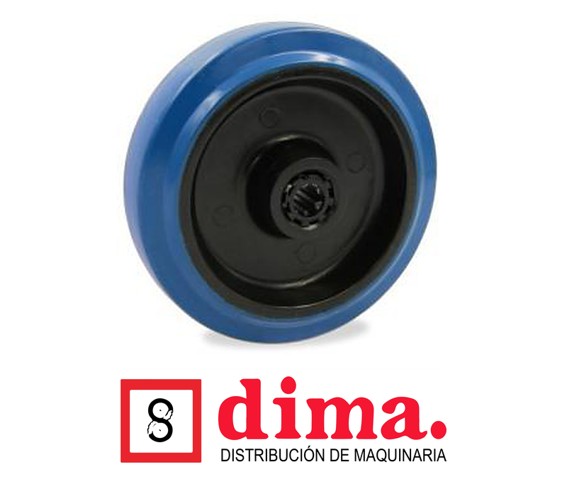 Rueda Arsa de 5 x 1 1/4" Hule elastico azul, Aro Negro eje 12mm