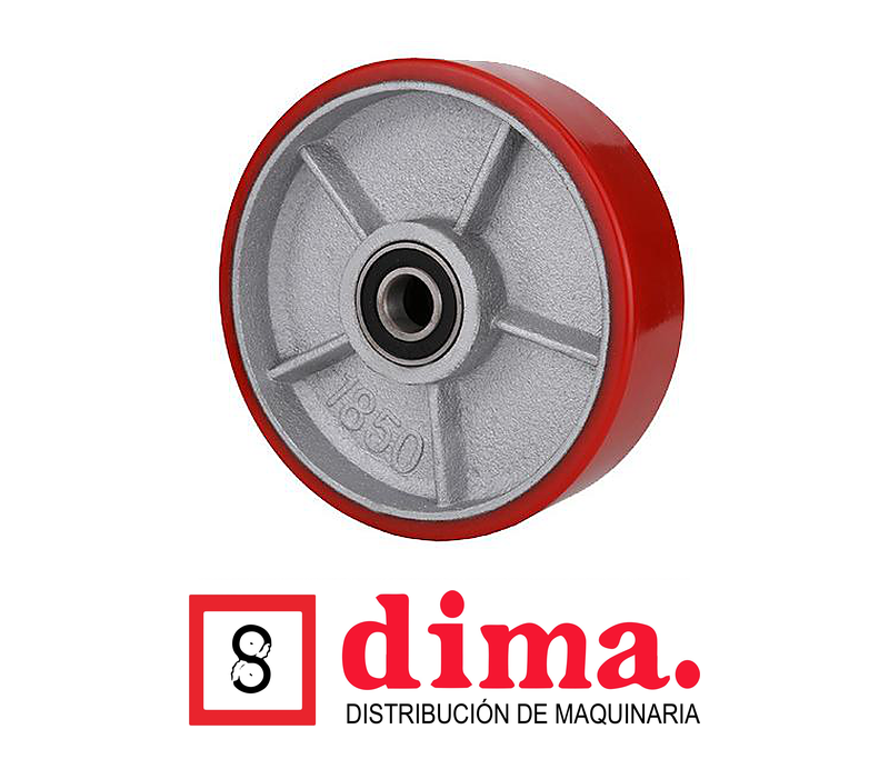 Rueda de 6 x 2" Poliuretano Rojo alma de Hierro Negro C/Cojinete de bolas.