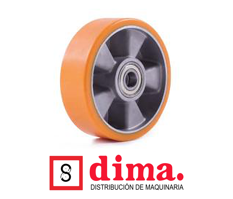 Rueda de 4 x 2" Poliuretano Amarillo alma de Aluminio cojinete de Bolas.