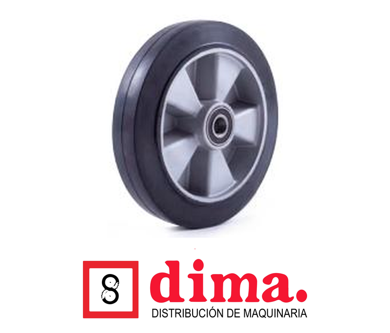 Rueda hule elástico negro, alma de aluminio, coj. bolas