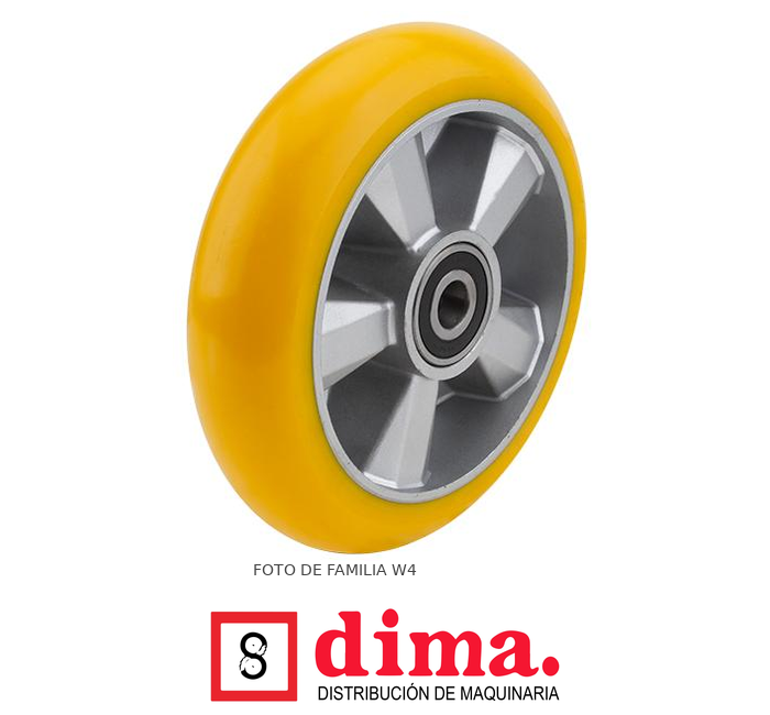 Rueda poliuretano amarillo, alma de aluminio, coj. bolas