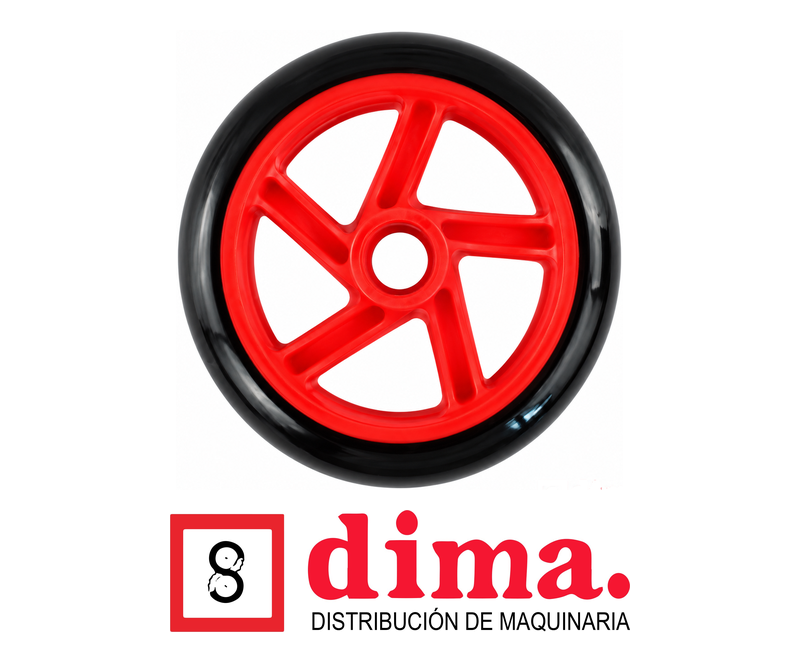 Rueda poliuretano negro aro de nylon rojo, para camilla